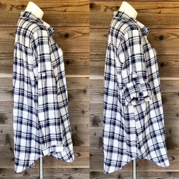 Camille & Co. Plaid Linen Blend Button Up Tunic M - Picture 5 of 8